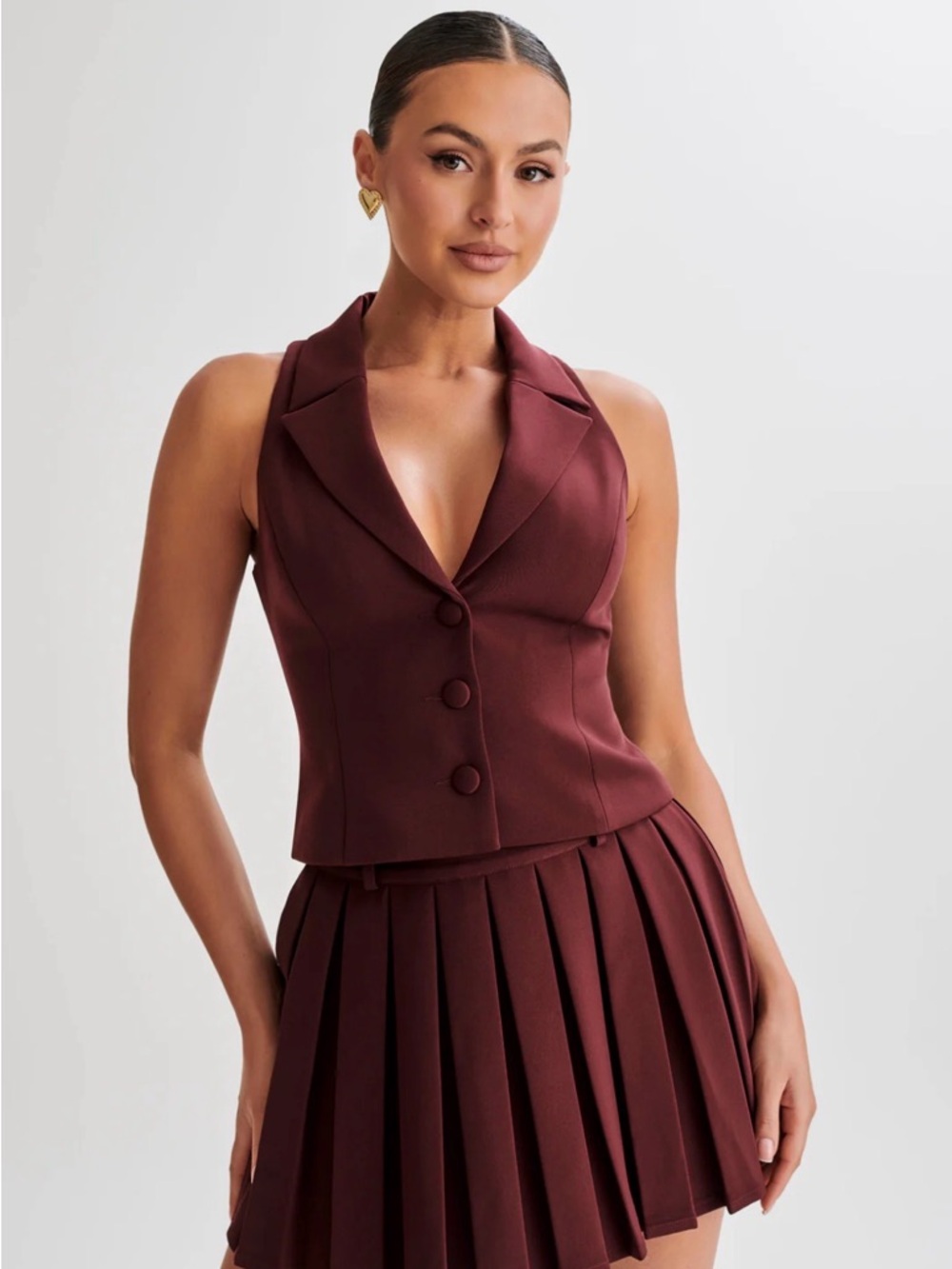 Meshki Sleeveless Tailored Vest - Wine